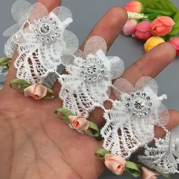 10X Afriky Čipky Textílie 3D Diamond Kvet, List Čipkou Trim Vyšívané Páse s nástrojmi Svadobné Svadobné Šaty Škvrny Ručné Šitie Plavidlá