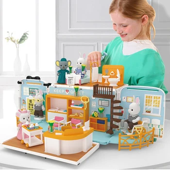 Koala Autobus Doll House Hrať Nastaviť Roztomilý domček pre bábiky Nemocnice Scény Príslušenstvo Diy Ambulancie Miniatúrne Predstierať, že Hrať Hračky pre Dievčatá